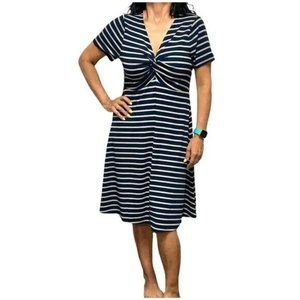 Torrid Dress Womens Sz 2 Blue Striped V Neck Midi Everyday Capsule Coastal